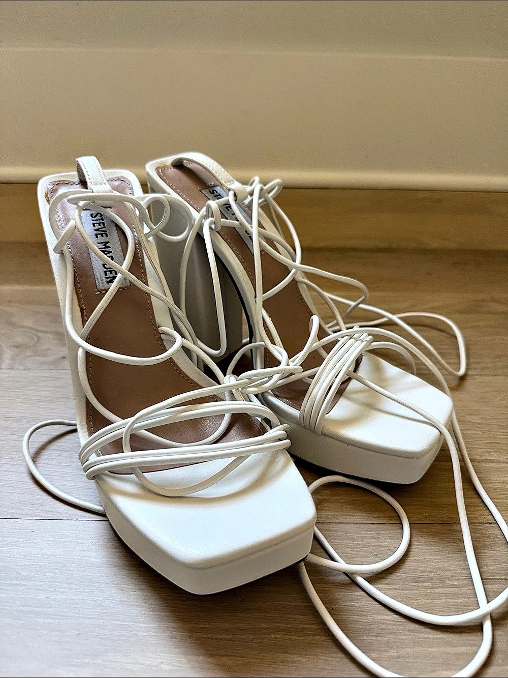 Steve Madden Liandra Platform Sandal Heels White US 7.5